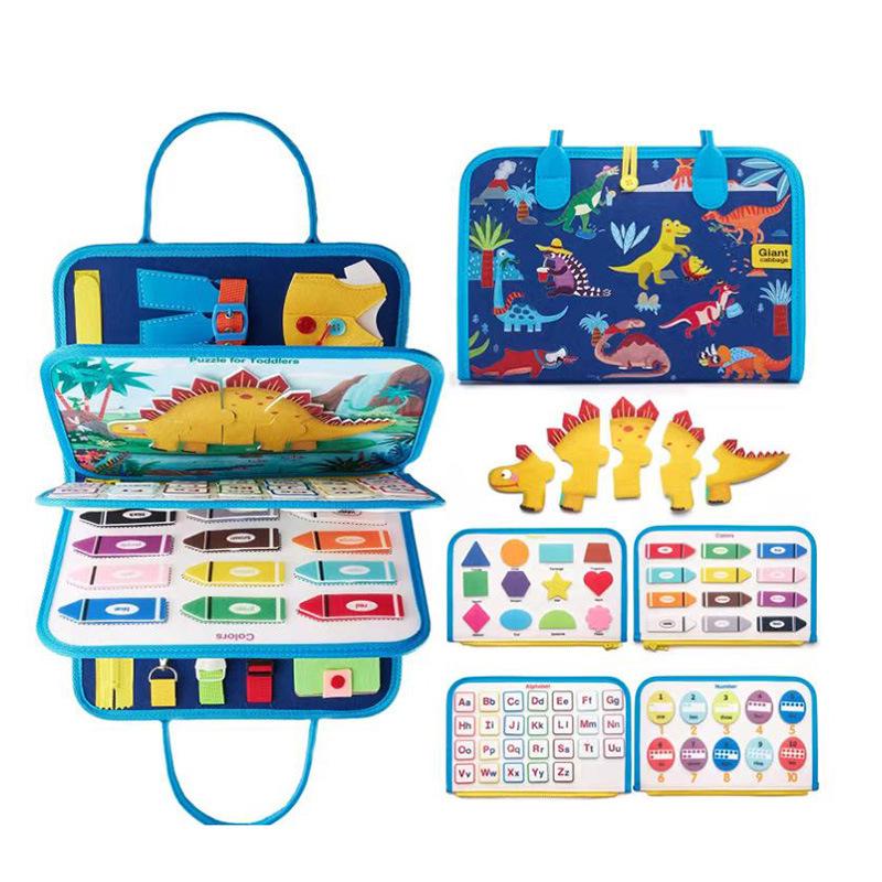 Montessori Dinosaur & Elephant Felt Busy Board Puzzle for Early Childhood Education