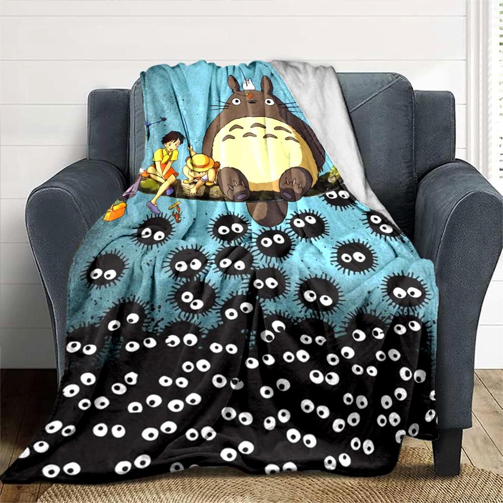 Neighbor Totoro Adventure Flannel Blanket Super Soft Warm Cozy Blanket For Sofa Bed Office Travel Allseason Home Decor Gift