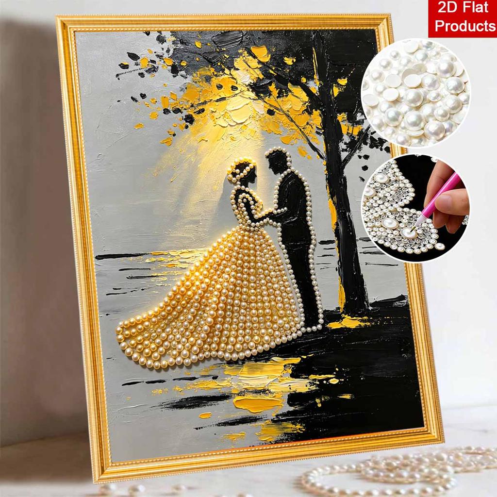 DIY Frameless Pearl Painting Kit Wedding Couple 3D Shiny Bead Art Canvas Relaxing Creative Craft for Home Wall Decor Gift