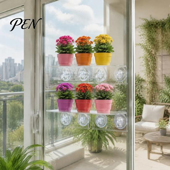 Wall Mounted Succulents Stands Window Suction Cup Storage Rack, Clear Acrylic Shelf with Strong Adsorption Shelves Adsorption, Floating Plant