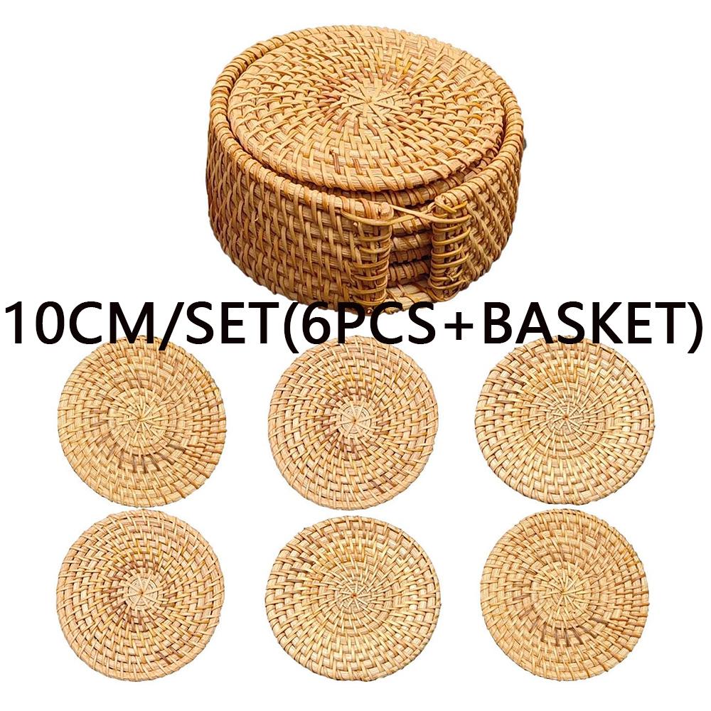 6pcs/set Handmade Rattan Table Mat Creative Placemat Heat Insulating Non-Slip Coaster for Dining Table Bowl Plate