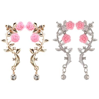Vintage Rose Flower Cuff Earrings Trendy Rose Flower Climber Crawler Earrings Sparkly Metal Leaf Ear Cuff for Women Girl