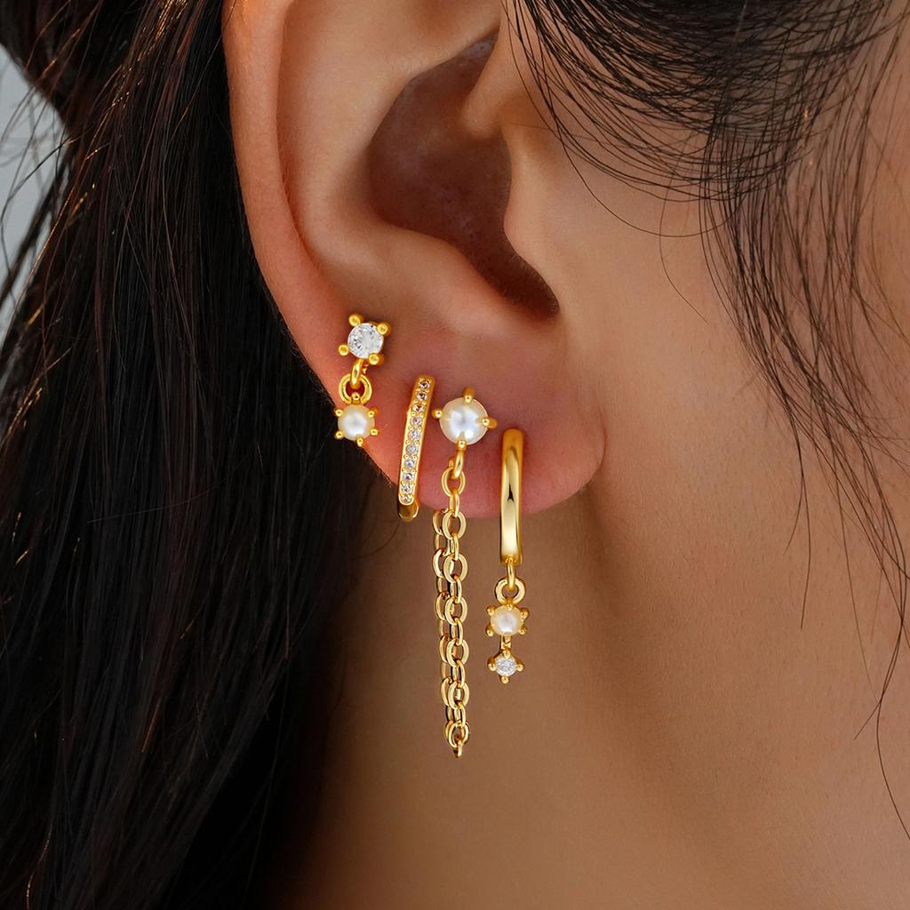 4 Pcs Fashion Gold Plated Zircon Earring Set For Women Dainty Copper Cartilage Piercing Earring Female Party Daily Jewelry Gifts
