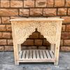 Hand-Carved Wooden Console Side Table Nightstand with Floral Bedside Table with Shelf | Solid Mango Wood Accent Table Traditional Table