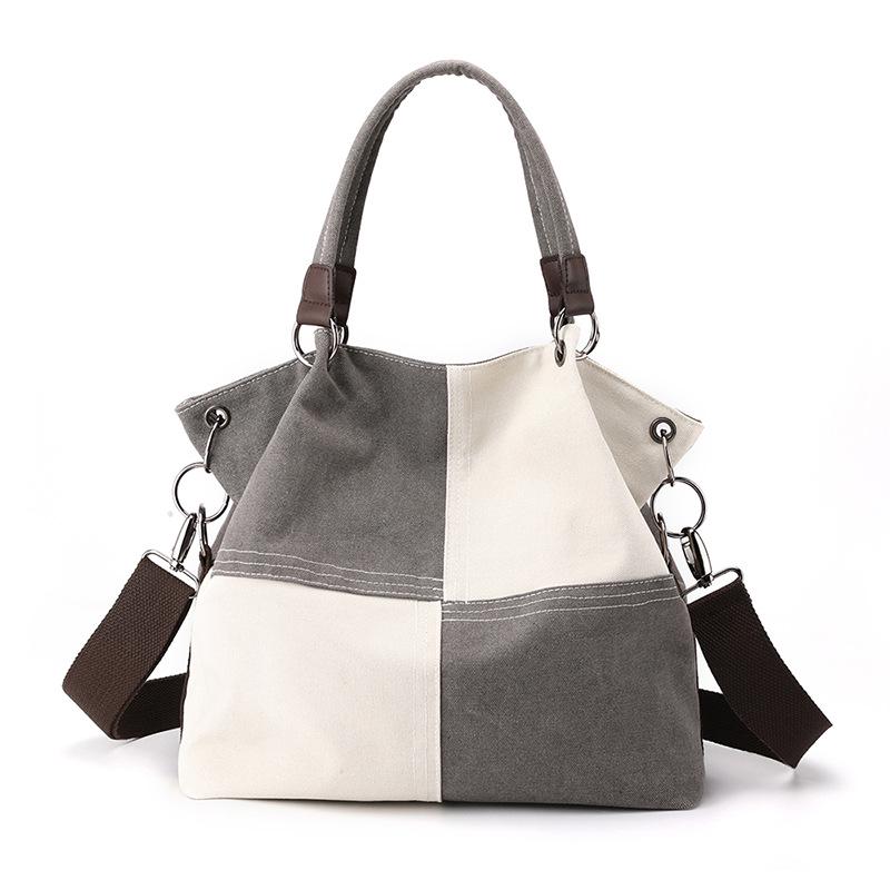 Trendy Women's Patchwork Canvas Tote and Crossbody Bag - Fashionable, Versatile, Color Block Design 2025.
