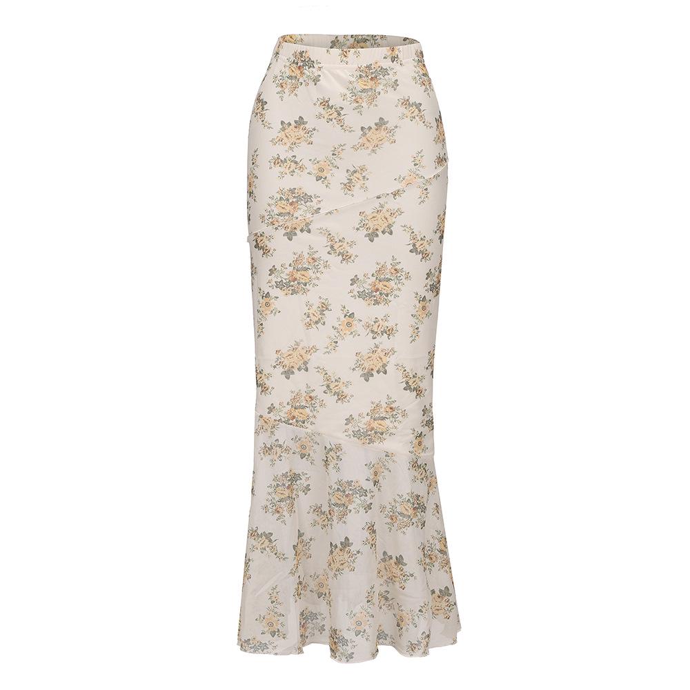 Summer 2024 Mesh Print Double-Layer Fishtail Skirt