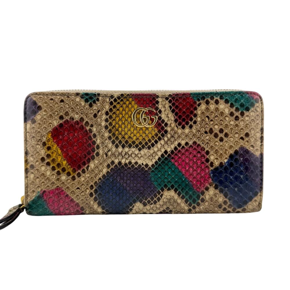 GUCCI 456117 Zip Around GG Marmont Python Purse Multi Python Women Used