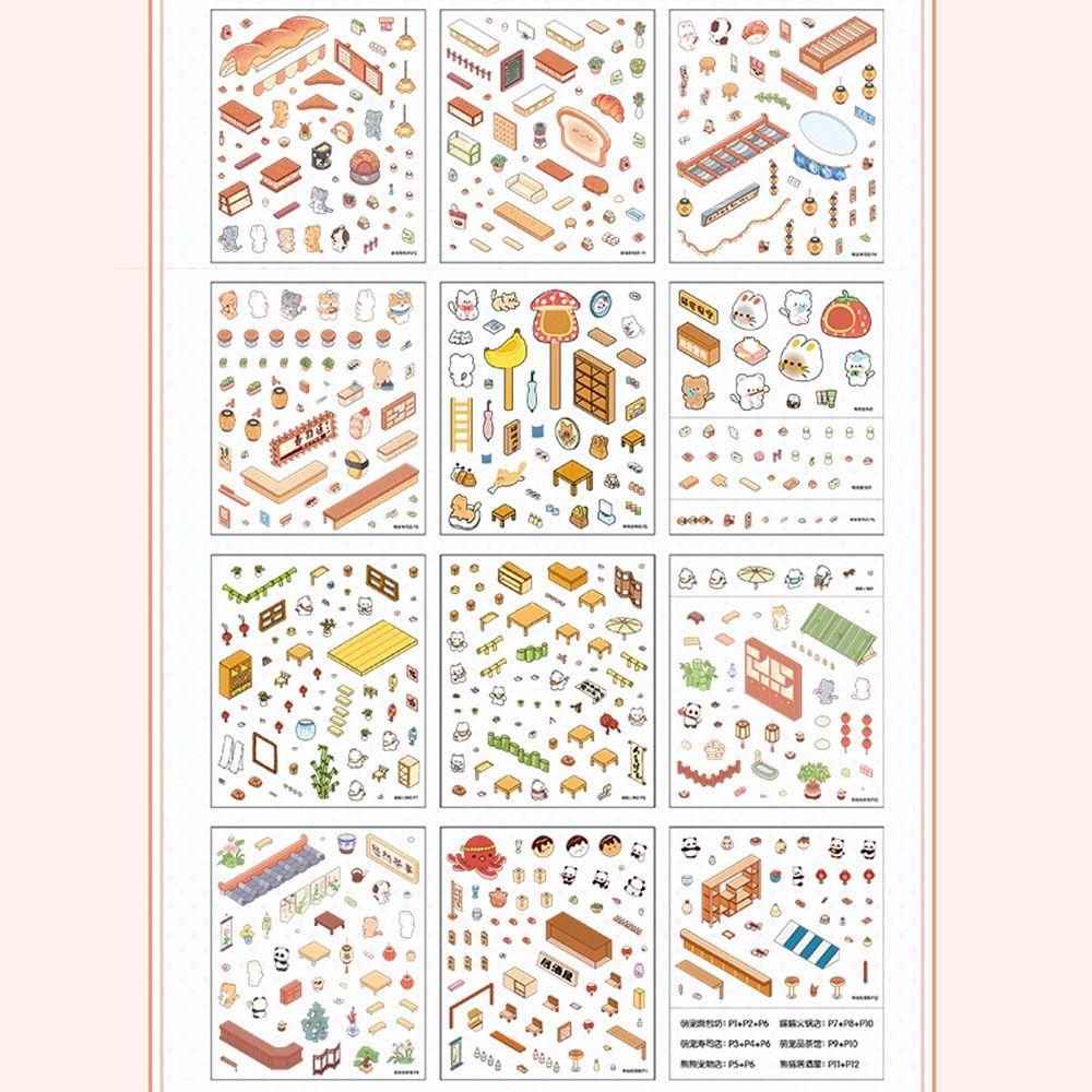 Cartoon 3D Landscape Sticker Book Three-dimensional DIY Hand Tent Landscape Stickers Cabin Scene Pocket Sticker
