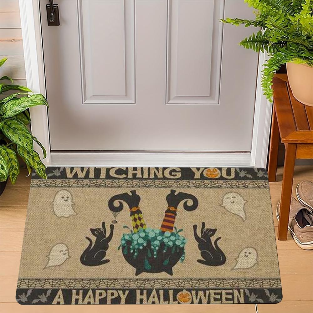 Fun Halloween Cartoon Non-Slip Indoor Carpet Rug Door Mat - Pumpkin Ghost Witch Cat Festive Home Decoration Welcome Mat