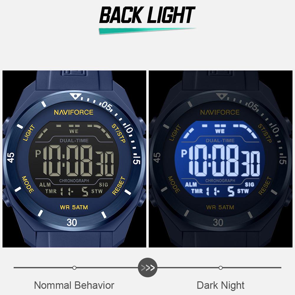 NAVIFORCE Original DIgital Watch Men LCD Display Calendar Date Chronograph Alarm Night Pattern Silicone Strap Waterproof Boys Watch NF7138