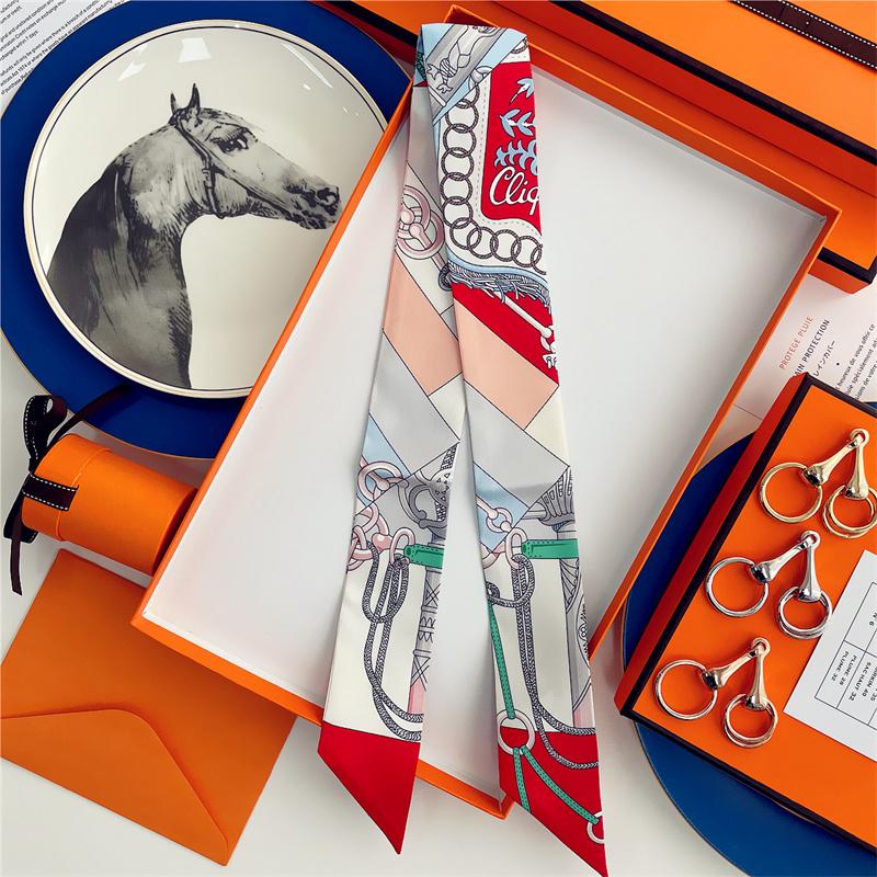 Cachecol de Seda 100% de Alta Qualidade Marca de Luxo Mulheres Faixa de Cabeça Faixa de Cabelo Foulard Gravata Lenço de Pescoço Cachecóis Skinny Acessórios