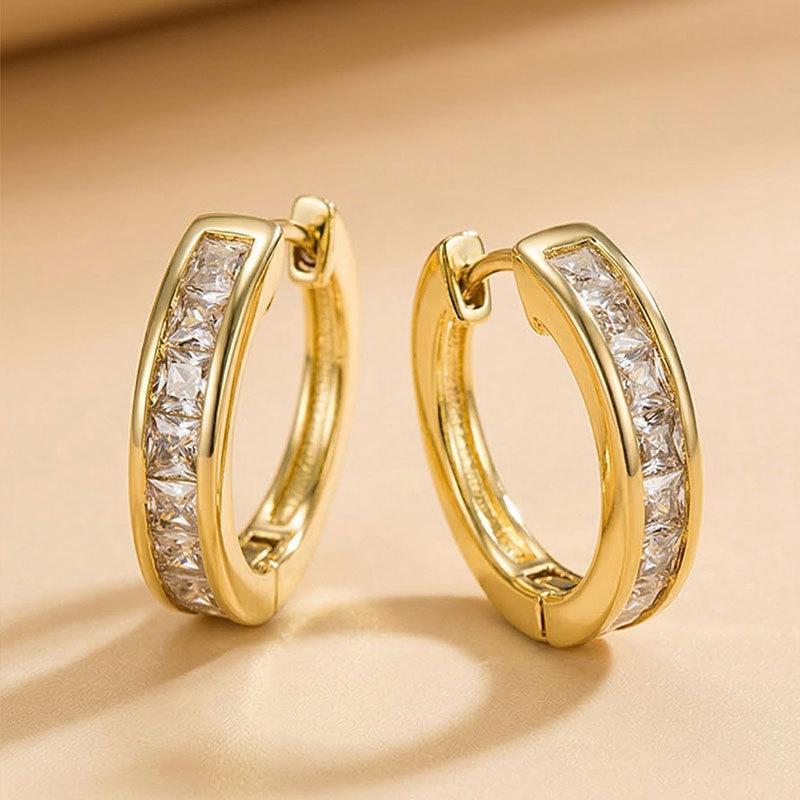 1PAIR environmentally friendly material super flash square zircon stud earrings, women's light luxury fashion temperament versatile earrings