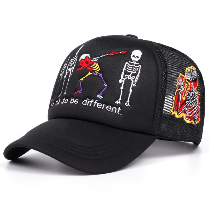 Five Skeleton Side Prayer Men'S Embroidered Mesh Hat Hip Hop Hat Outdoor Sports Sunshade Hat Women'S Casual Hat Baseball Hat