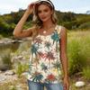 Women's Summer Casual Pleated Square Neck Sleeveless Tank Top Printed T-Shirt
