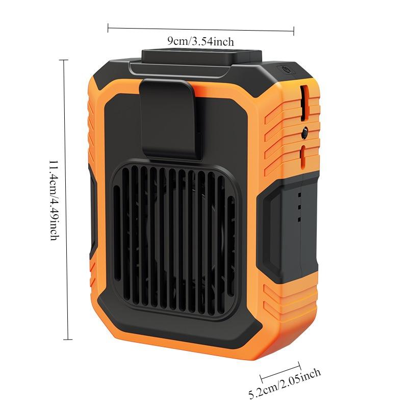 1PCS Summer Outdoor Portable Waist-Hanging Fan with LED Light Cooling Function, USB Rechargeable Plastic Fan for Sports Camping