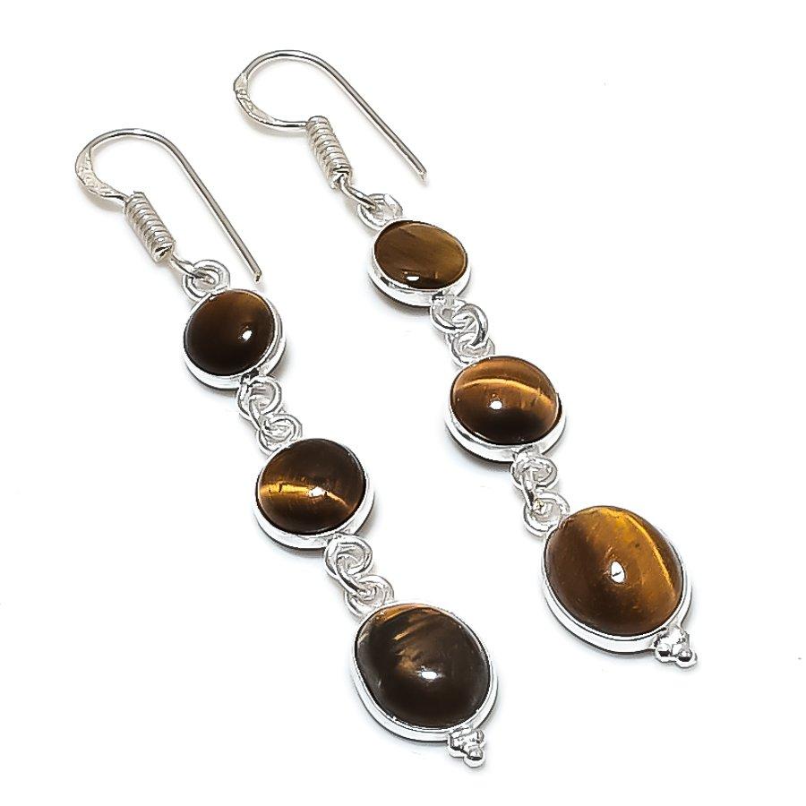 

Natural Tiger Eye Gemstone 925 Sterling Silver Jewelry Earring 2.44 L2y78