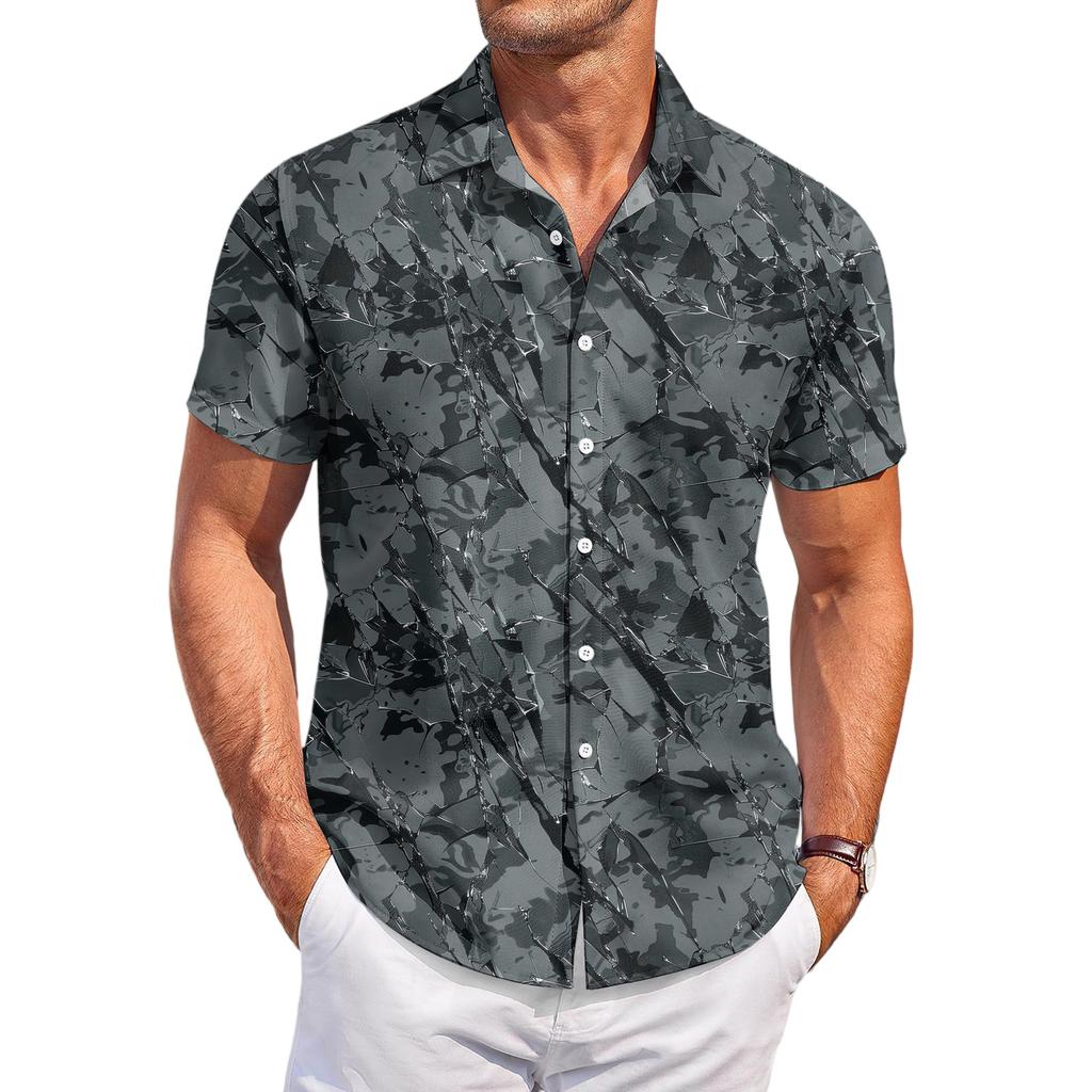 Camicia Casual da Uomo con Stampa a Maniche Corte