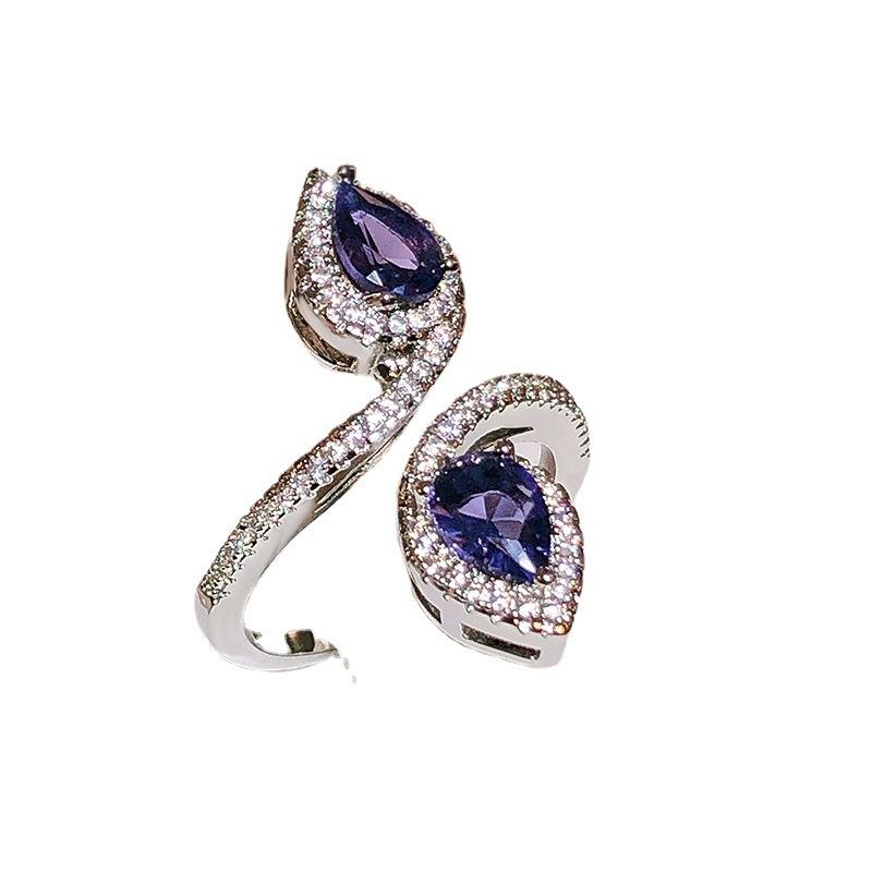New Blue Heart Sapphire Ring Popular Engagement Jewelry In Europe and America