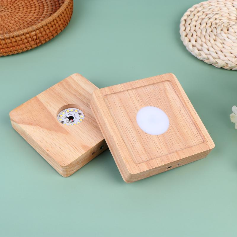 Square Led Wooden Lamp Holder Rechargeable Night Light Desktop Atmosphere Lamps Wood Panel Decorative Lights Base Art Fixtures