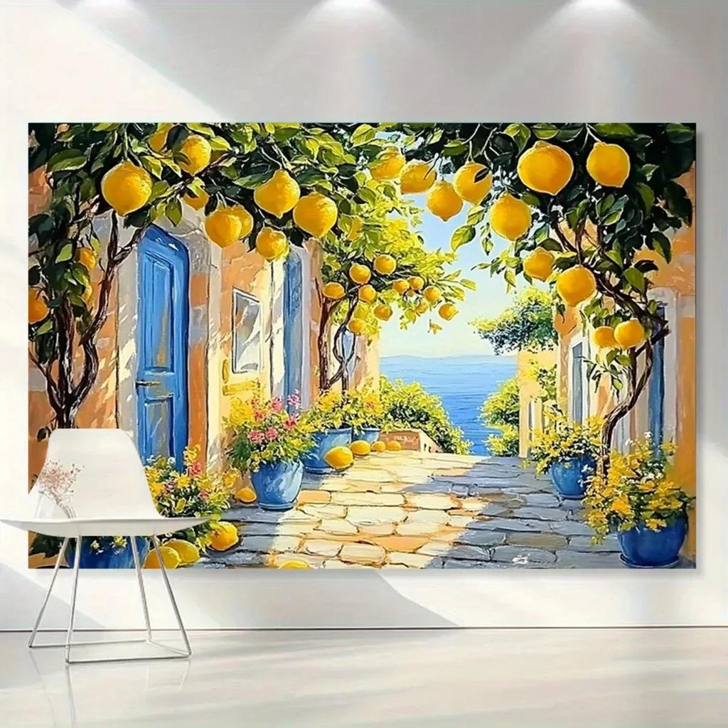 2D graphic design, 1 background cloth for the lemon harvest theme - including lemon-themed party decorations