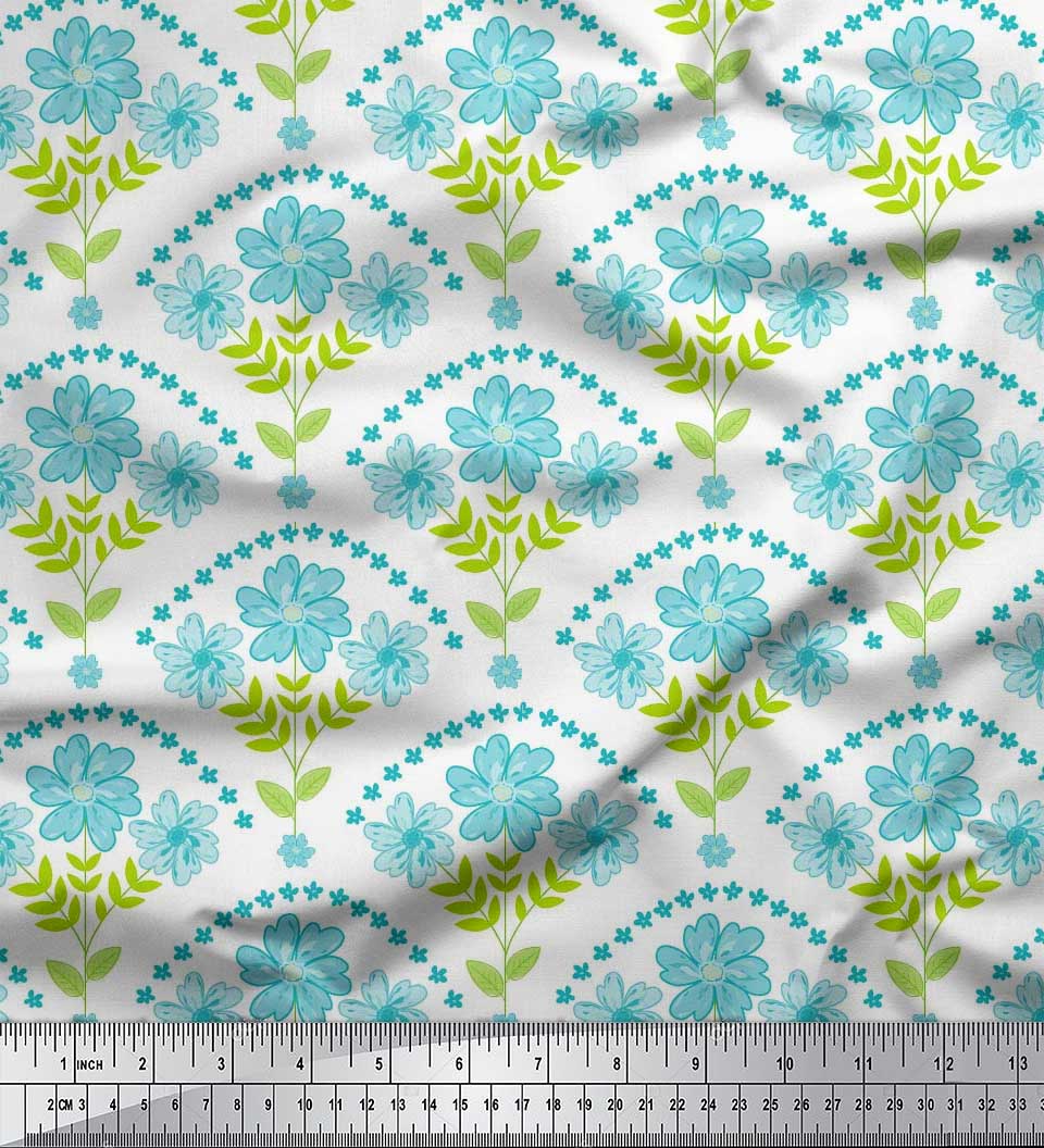 

Soimoi Japan Crepe Satin Тканина з листям, квітковим і масштабним геометричним принтом Швейна тканина метр 42 дюйма 42 Inch Wide - Poly Crepe білий