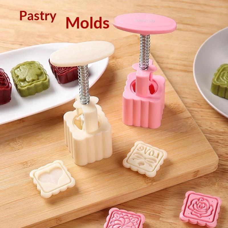 1 Set DIY Mondkuchenform Kunststoff Handpresse Gebäckform Kuchenmodell Gebäckprägung Machen Küchenbackwerkzeug