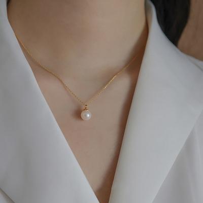 Damen-Halskette mit einem Punkt Perle, 925er Silber, 14K Gold plattiert