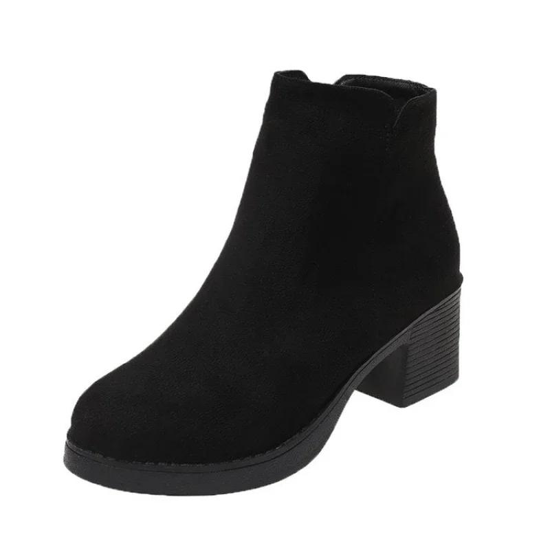 Stivali con plateau da donna, stivaletti da donna, moda autunnale, eleganti, in finta pelle scamosciata, eleganti, concisi, colori solidi, stivaletti con tacco alto