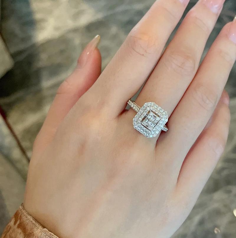 

Premium Sense Light Luxury Temperament Full Of Diamonds Micro-Inlaid Ring Women S Opening Fashionable Versatile Adjustable Stud Earrings High Carbon opening adjustable