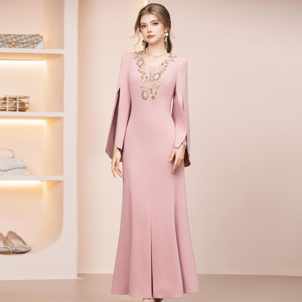 Zhi Li Pink Aura Rhinestone Embellished Slit Evening Gown - Spring 2026 Arrival
