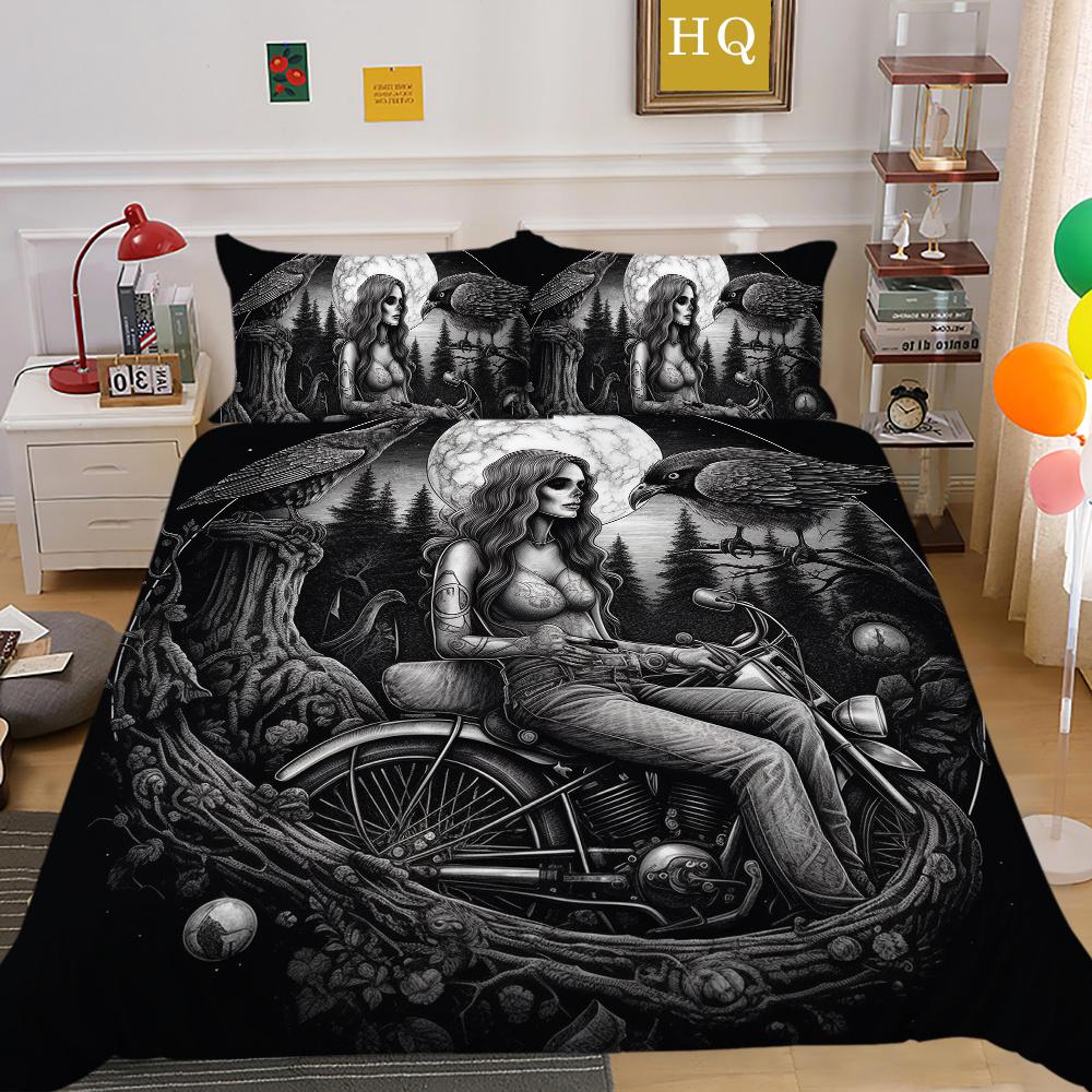 Fajny Pokrowiec na Kołdrę Styl Czaszki Narzuty Domowe Rozmiar King Queen Modny Zestaw Poszewek na Kołdrę Kobieta Mężczyzna Zestawy Pościeli