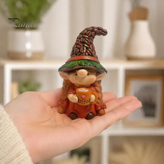 Hand Painted Gnome Set Coffee Ornaments, Cute Resin Figurines, Decorative Tabletop Kitchen Decor Centerpiece for Bar & Lovers Figurines