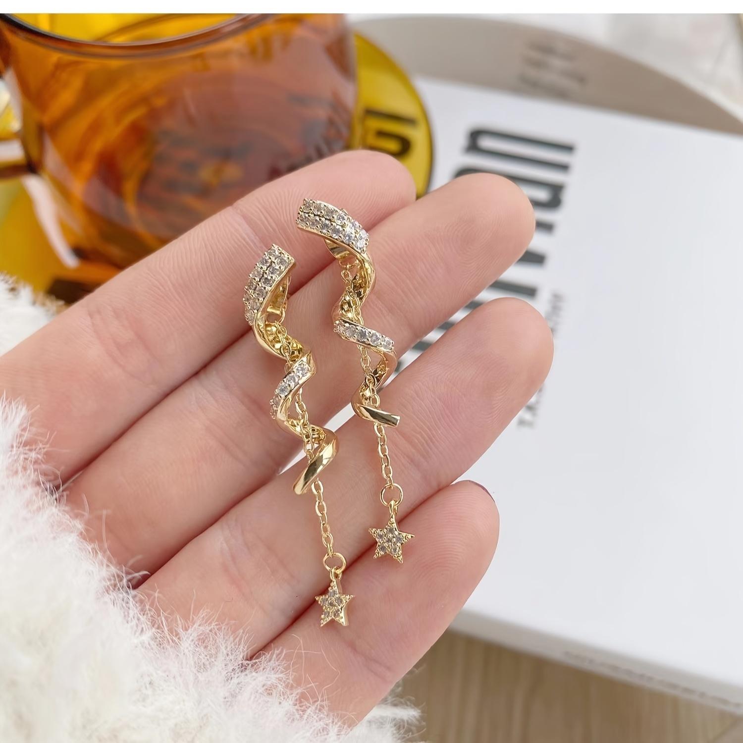 

Элегантные серьги-подвески Vana Elegant из стерлингового серебра 925 пробы с геометрическим узором в виде спирали и кисточек с цирконами, универсальные для женщин — предназначены для вечеринок и повседневного ношения. золотистый