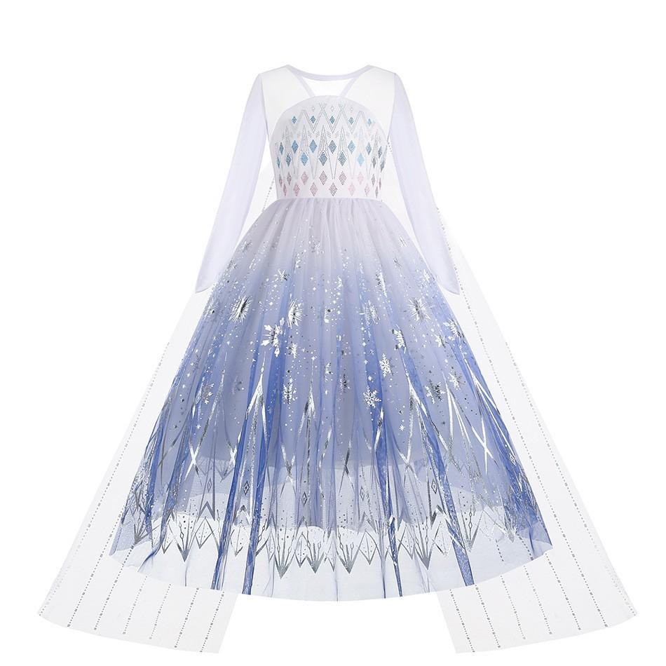 White Ice And Snow Dress for Girls, Themed Costume, White Princess Gown, Carnival Outfit, Floor-Length Cape Dress.