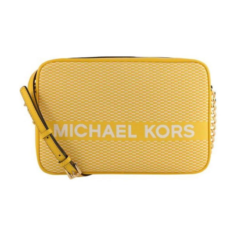 MICHAEL KORS Brand logo zipper closure canvas faux leather and leather crossbody bag women s yellow жёлтый