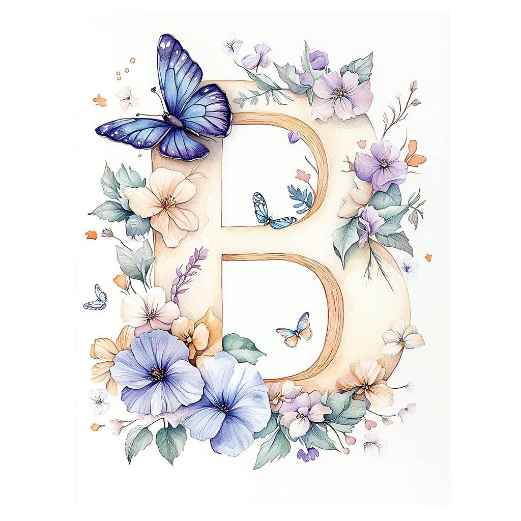 Plakat "B" W Kwiaty I Motyle Plakat "B" W Kwiaty I Motyle, 30X40 Cm, Rama Drewniana Ciemny Brąz, Papier Matowy 230 Gsm