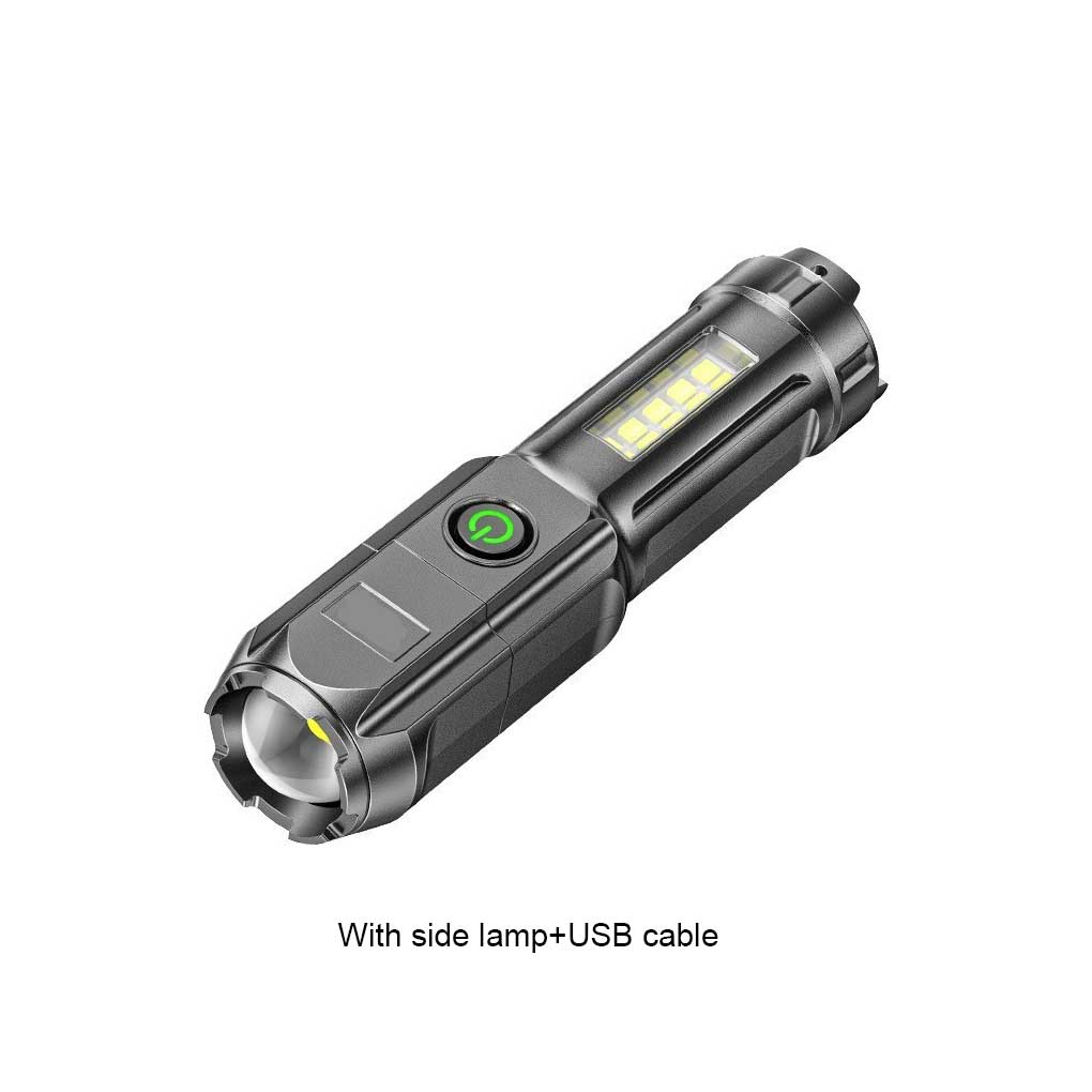 Portable Flashlight 4 Gears Brightness Torch with Side Light Night Work Lamp Camping Lantern Emergency for Outdoor
