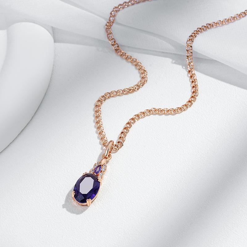 Sparkling Purple Oval Natural Zircon Pendant Necklace For Women Rose Gold Color Pendant Vintage Party Daily Jewelry