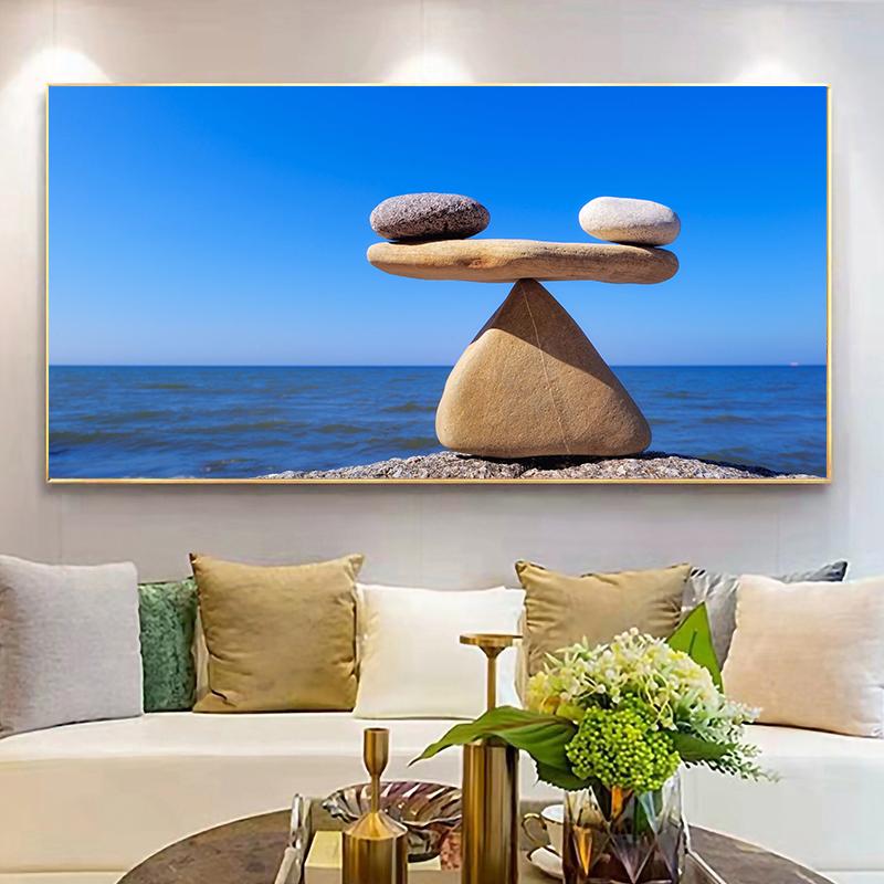Naturlig strand Zen Sten Canvas Målning Havslandskap Landskap Zen Balance Feng Shui affischer och tryck för vardagsrumsinredning Quadro