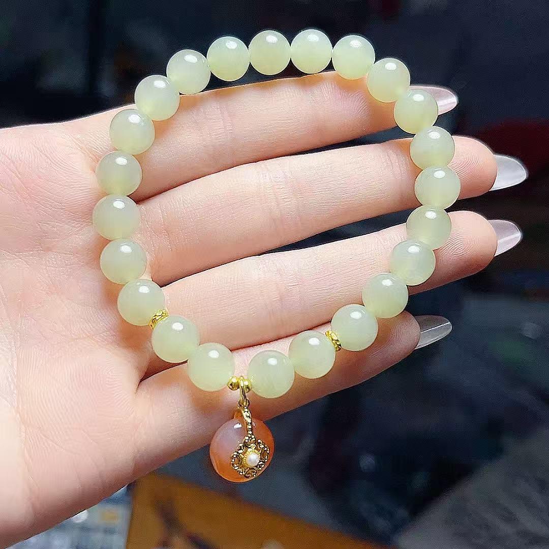 Exquisite Natural Hetian Jade Ping an Buckle Unisex Bracelet - Simple, Versatile Fashion
