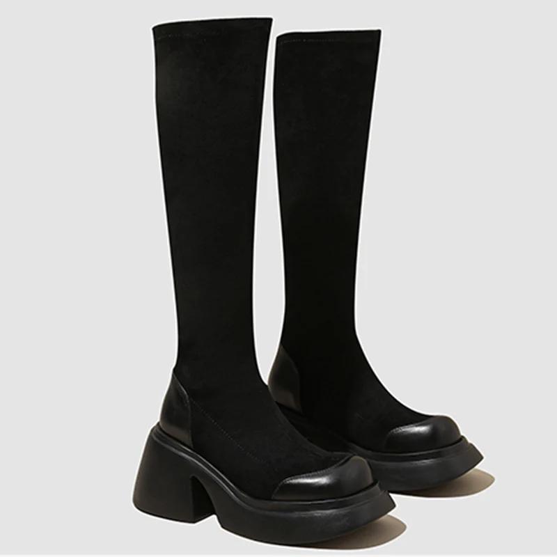 

Женские высокие сапоги на платформе, массивные, замшевые, модные, на высоком каблуке, 2025, трендовые дизайнерские туфли в готическом стиле, зимние, мотоциклетные, Botas De Mujer 40