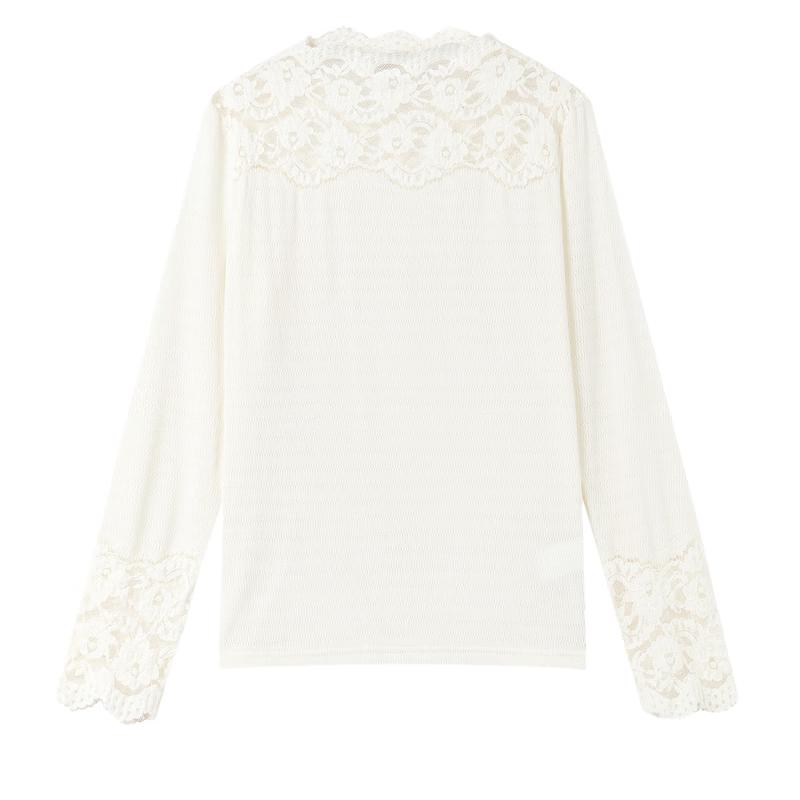 Lace Ruffle Neck Semi-High Neck Top L