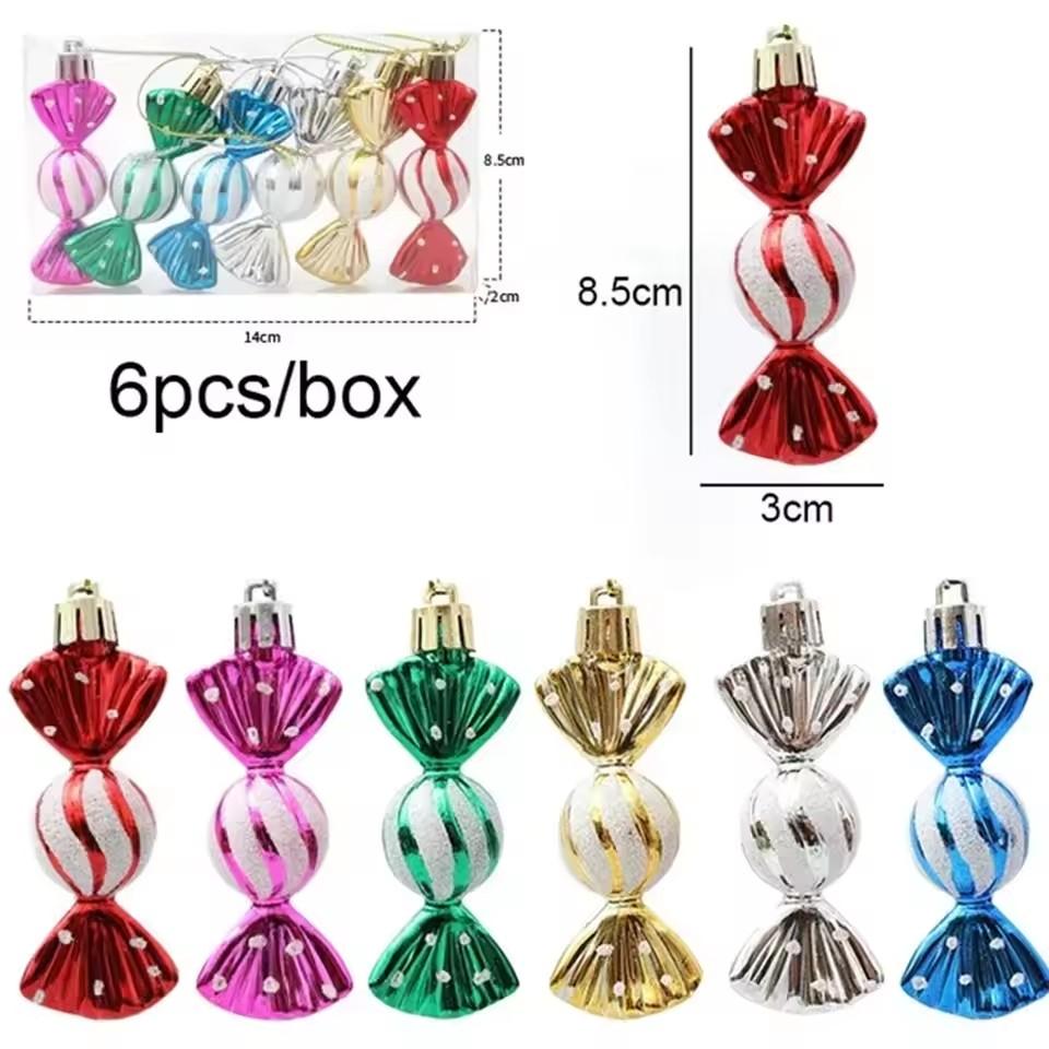6pcs/box Candy Crutch Icicle Christmas Tree DIY Ornaments New Year Xmas Gifts Christmas Ball Decoration for Home Navidad