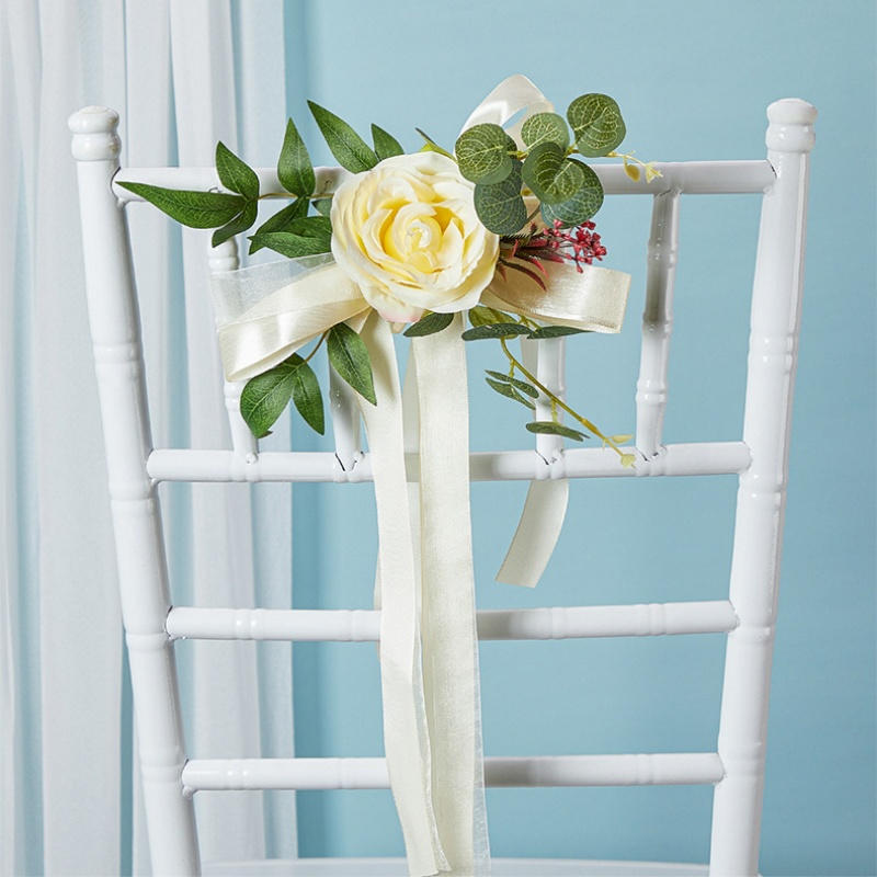 Pretty Silk Flower Wedding Chair Back Flower Nordic Style Rustic Aisle Chair Artificial Flower Wedding Party Decoration Flower