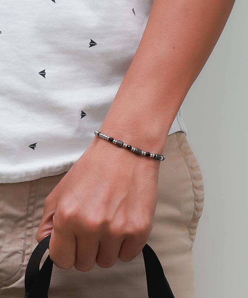 Blancier Noir Steel Bm257B1216 Onyx Natural Gemstone Chain Men'S Bracelet