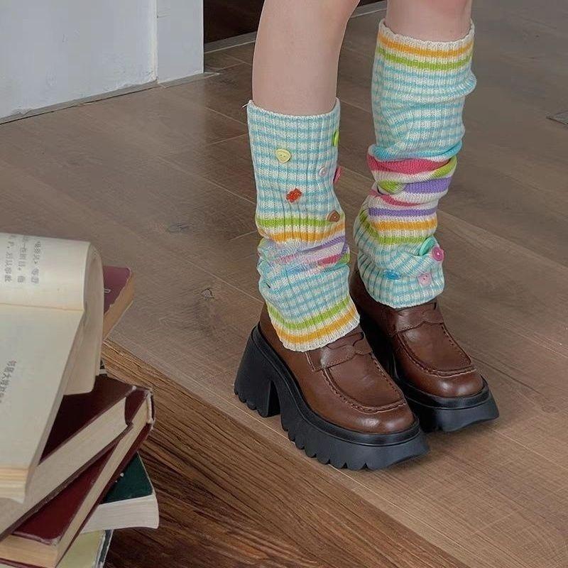 

Ankola Red Colorful Y2K Hot Girl Striped Leg Warmers Contrast Color Style Slouchy Knitted Wool Leg Sleeves