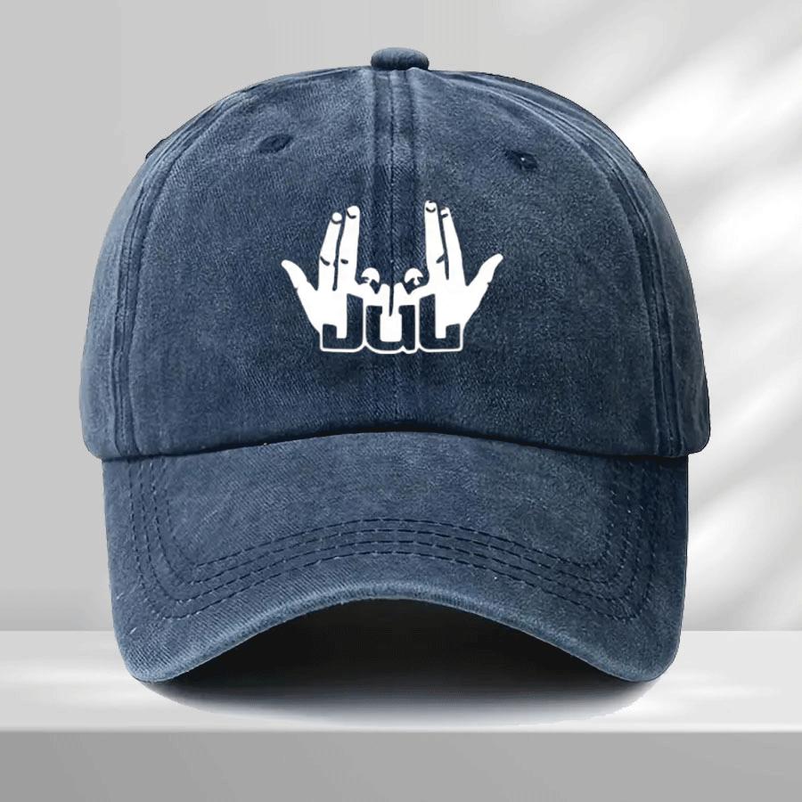 JUL Black Rock Hand Gesture Print Baseball Cap  Adjustable Truck Driver Style Lightweight 100 Polyester