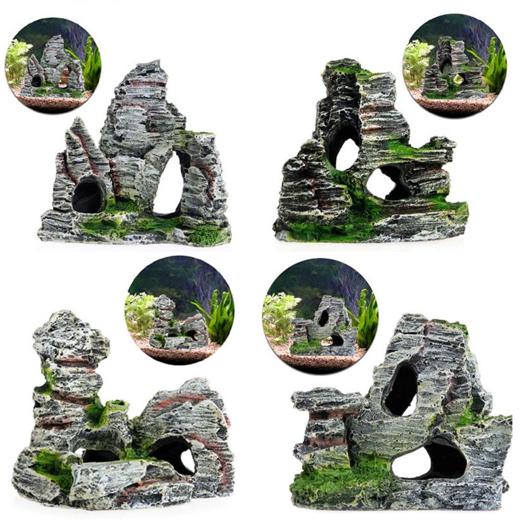Lebendige Aquarium Felsdekoration Fischtank Harz Berglandschaft Stein Ornament Fischversteckhöhle Steindekor mit Moos
