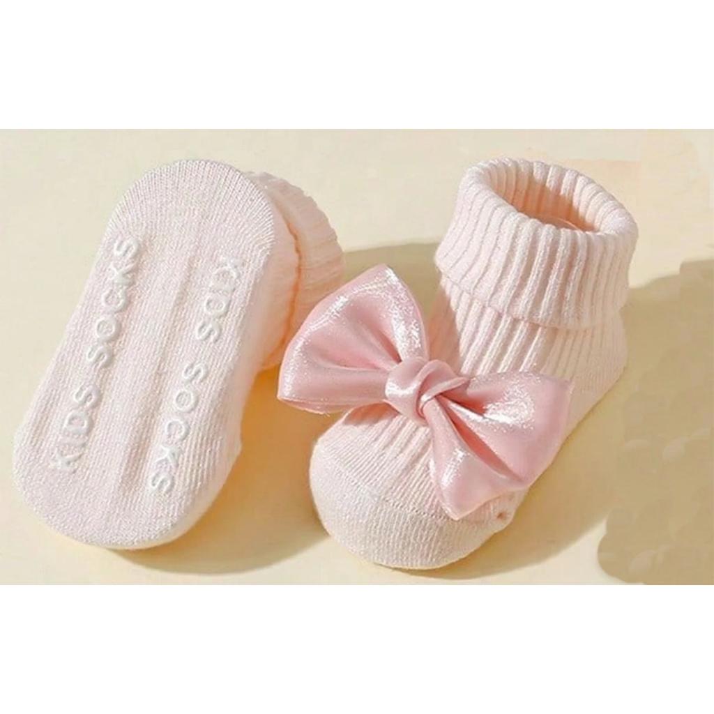 4 Pairs Toddler Socks with Bows, Soft Cotton Cute Ankle Socks for Infants Girls, Fashion Anty-Slip Newborn Baby Socks 0-24 Months