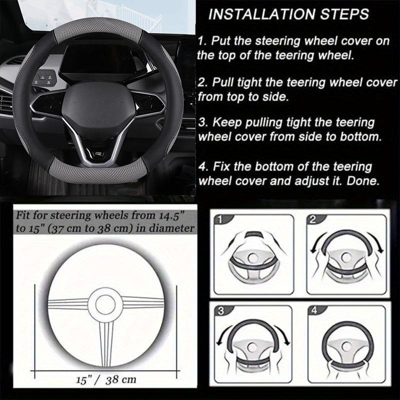 D-Shape Car Steering Wheel Cover Ice Silk Spliced Leather Steering Wheel Cover  Fits 14.5-15in Diameter  Four-season Universal